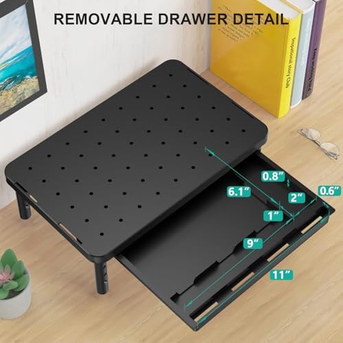 WALI Computer Monitor Stand with Storage, Monitor Riser 3 Height Adjustable