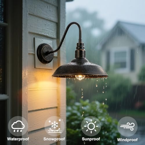 14in Outdoor Gooseneck Barn Light for Garage, 2 Pack Bronze Exterior Wall Lights Fixture for Porch, Outside Farmhouse Wall Sconce for Patio, Cabin, Entryway