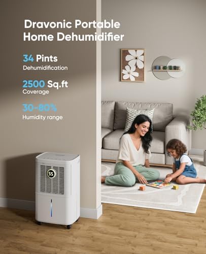 34 Pint Dehumidifier for Basement, 2500 Sq.Ft, Quiet & Powerful