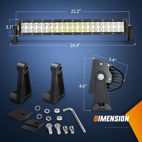 Nilight 22Inch 120W Spot Flood Combo Led Light Bar Off Road Driving Lights Boat Lights Fog Light 12V On/Off 5 Pin Rocker Switch Power 16AWG Wiring Harness Kit-1 Lead for Trucks,2 Years Warranty