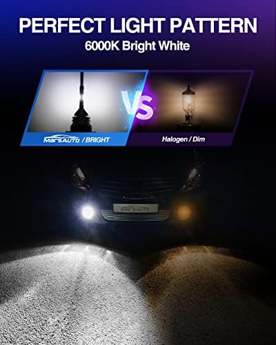 Marsauto H11 H8 H16 LED Fog Light Bulbs, 6000k Xenon White, Superior Bright CSP Chips 360-degree Illumination DRL, Halogen Bulbs Replacement for Cars,Trucks, Side Marker & Parking Light Combos