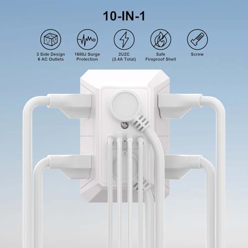 Multi Plug Wall Outlet Surge Protector with 6-Outlet & 4 USB Ports(2USB-C)