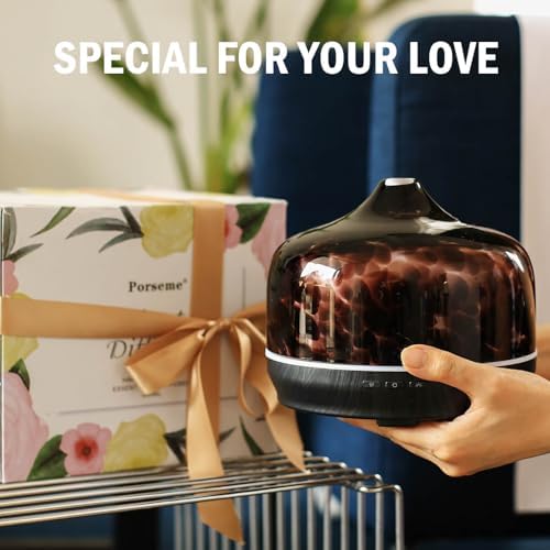 Porseme 500ml Glass Essential Oil Diffuser Aromatherapy Ultrasonic Cool Mist Humidifier 15-21 Running Hours Waterless Auto-Off Air Diffusers for Sleeping Yoga Working Spa(Lava)