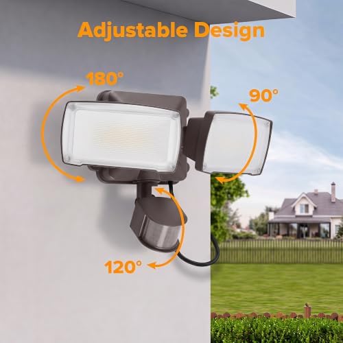 LUTEC 21W Plug in Motion Sensor Light Outdoor, Flood Lights Outdoor Motion Sensor,2500LM, 5000K Daylight,IP65 Waterproof,Adjustable 2 Heads Wall Light for Garage, Porch, Yard - Brown