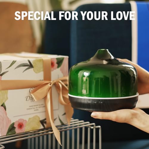 Porseme 500ml Glass Essential Oil Diffuser Aromatherapy Ultrasonic Cool Mist Humidifier 15-21 Running Hours Waterless Auto-Off Air Diffusers for Sleeping Yoga Working Spa(Hulk Green)