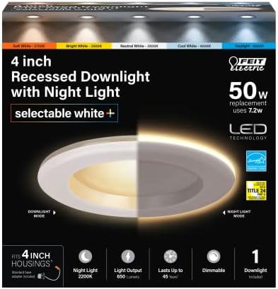Feit Electric 4in LED Recessed Downlight with Night Light Mode, 50W Eq