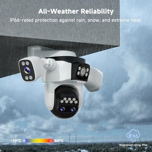 VSTARCAM 4-Lens Security Cameras Wireless Outdoor, 4-in-1 Multi-View 2K 360° PTZ Plug-in WiFi Camera, 10X Hybrid Zoom, AI Motion Tracking, IP66, Color Night Vision for Driveways & Front Doors