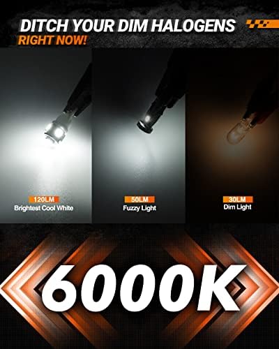 SEALIGHT 194 LED Bulbs, 168 W5W 2825 LED Bulb 6000K White Super Bright Replacement for License Plate Light, Dome Light, Map Light,Courtesy Light (Pack of 10), Automotive Parking Light Assemblies
