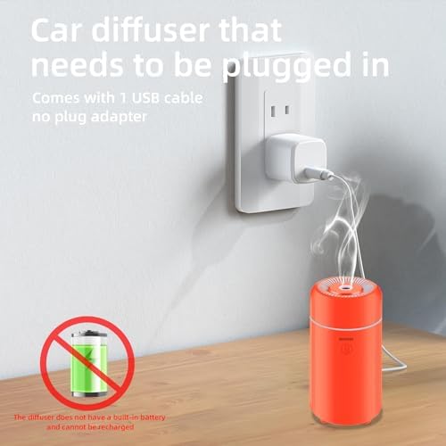SEEDSEEL 100ML Car Essential Oil Diffuser, Mini Air Humidifier with 7-LED Color Changing, Suitable for Car (Orange)