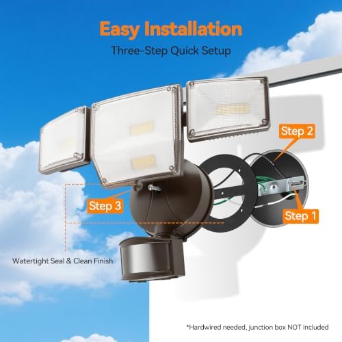85W 10000LM Motion Sensor Outdoor Lights, 4-Head Super Bright LED Security Light, 5000K Daylight, IP65 Waterproof Hardwired Motion Detector Flood Lights Outdoor for Garage, Yard (Brown)