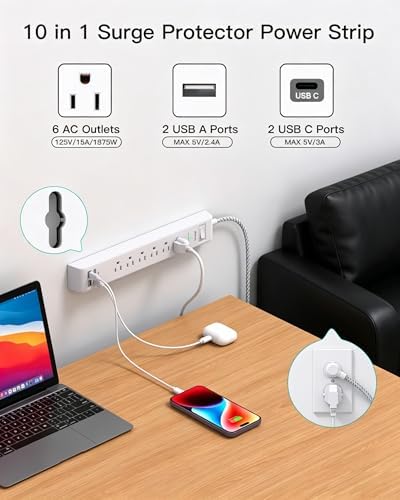 Mifaso 2 Pack Power Strip, 3FT Flat Plug Extension Cord, Surge Protector