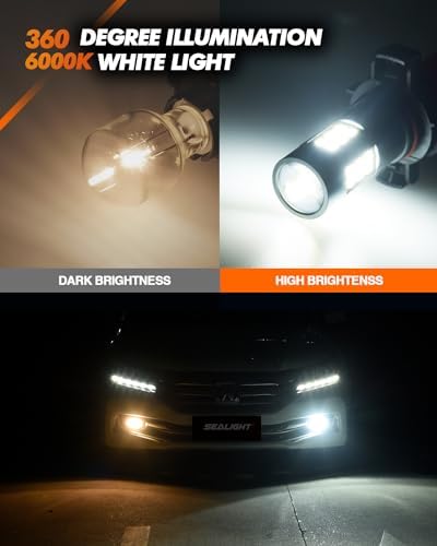 SEALIGHT 5202 LED Fog Light Bulbs, 6000K Xenon White, 27 SMD Chips DRL Bulbs, 5202 5201 PS19W PS24W 9009 LED Fog Light, Pack of 2