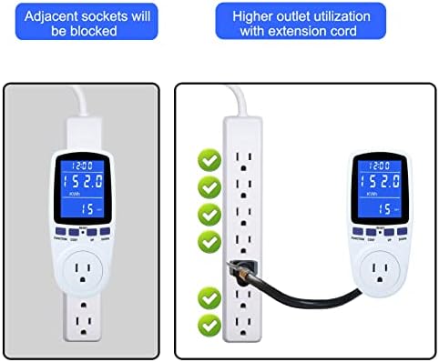 Upgraded Watt Meter Power Meter Plug Home Electricity Usage Monitor, Electrical Usage Monitor Consumption, Energy Voltage Amps Kill Meter with Backlight, Overload Protection, 7 Modes Display-With Cord