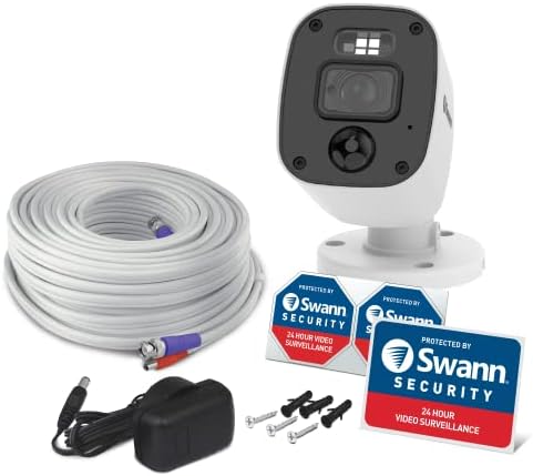 Swann Add-On DVR Flashing Light Bullet Cam with Sensor Spotlight, 1080P Video, Indoor or Outdoor Design, Dusk to Dawn Color Night Vision Plus True Detect Heat, Motion Detection, and One Way Audio