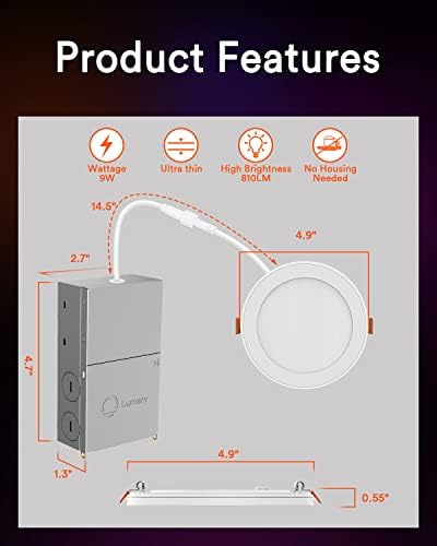 Lumary RGBAI Smart Recessed Lighting 4 Inch with Gradient Accent and Night Ring, 9W 780LM WiFi Canless Wafer Downlight with Junction Box, LED Downlight Work with Alexa/Google Assistant/Siri, 4PCS
