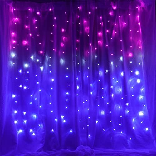 CoziTech Curtain Lights Pink Purple Ombre Light Up String Curtain for Bedroom Wall Hanging Mermaid Fairy Lights for Teen Room Girls Room Decoration Lights Girls Gift (Pink & Purple)