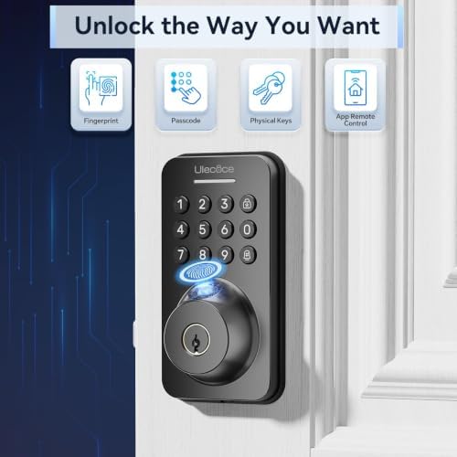 Ulecoce U68W WiFi Fingerprint Smart Door Lock with Knob Set, Matte Black