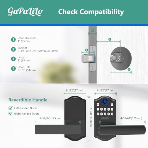 Smart Fingerprint Door Lock with APP Control, Keyless Entry Door Lever, Electronic Door Handle, Aluminum Alloy Construction, 5 Unlock Methods for Home Office Security, Matte Black