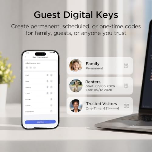 TCL Keyless Entry Door Lock, WiFi Keypad Deadbolt Smart Lock with Touchscreen Keypad, App Remote Control, Doorbell, Auto-Lock, Easy Installation, Compatible with Alexa & Google Assistant, D2