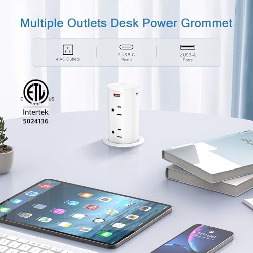 Jgstkcity Pop up Countertop Outlet,2.5in Hole Desk Grommet,65W USB
