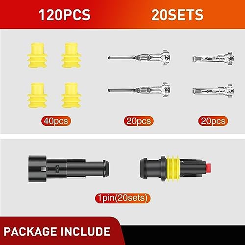 Nilight 120PCS 1 Pin Electrical Connector Plug with Male Female Terminals