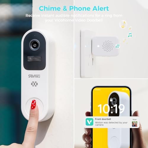 SOVMIKU 2CG6S Security Camera and DB3 2K Smart Video Doorbell with Chime,Battery Powered,Easy to Setup,PIR Motion Detection,Two Way Audio, Audible Flashlight Siren,2.4GHz Wi-Fi Color Night Vision