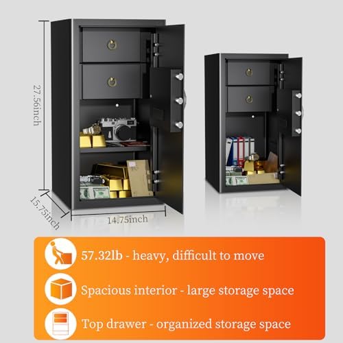 WASJOYE Large Cabinet Safe Box - 4 Cubic Feet Home Fireproof Safes with Digital Keypad Safety Key Lock Type-C Port Alarm System, Heavy Duty Safe Box for Home Office Hotel Document Jewelry Storage