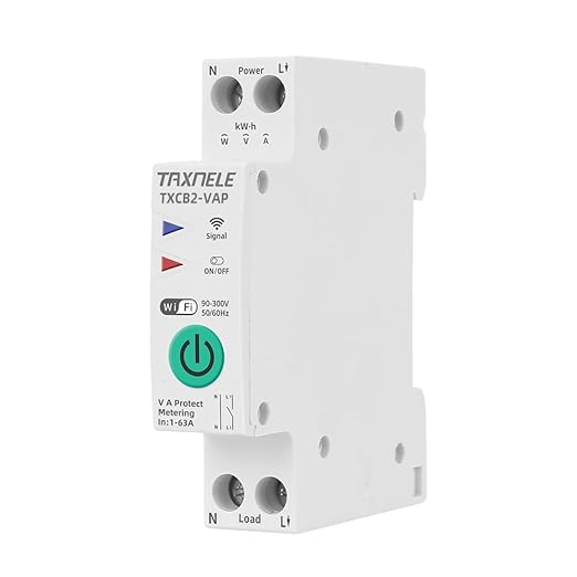 TUYA WiFi Smart Circuit Breaker Power Metering Energy Meter KWh 1P 230V 63A Voltmeter Ammeter Energy Meter DIN Rail Smart Life Wireless Remote Control Switch Timer Voice Control (1-63A Adjustable)
