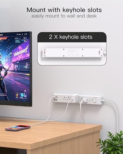 2 Pack Extension Cord 15FT, Power Strip Surge Protector with 6 Outlets and 4 USB Ports (2 USB C), Flat Plug Overload Protection, Extension Cord with Multiple Outlets, Wall Mount for Home Dorm College