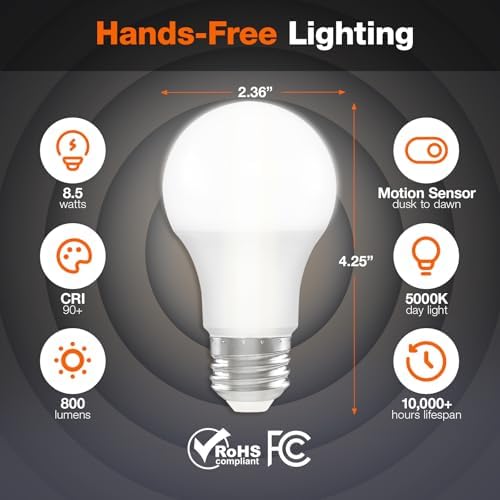 Sylvania A19 Dusk to Dawn LED Light Bulb with Motion Sensor, 8.5W = 60W, Frosted Finish, 90 CRI, Security/Safety Bulb, Damp-Rated, 5000K, Daylight - 2 Pack (42711)