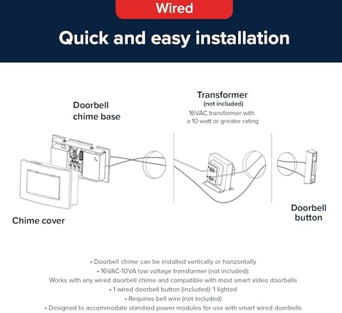 Heath Zenith Wired Mechanical Doorbell Chime Kit, 2-Melody Ding-Dong or Ding, Lighted Push Button, Black Plastic, Hardwired, 85dB, 18000204