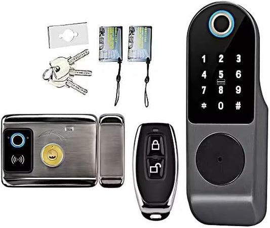 Generic Courtyard iron door lock home electronics fingerprint door lock smart door rim lock, Black