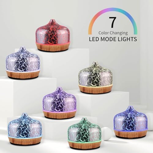 Porseme 500ml Glass Essential Oil Diffuser Aromatherapy Ultrasonic Cool Mist Humidifier 15-21 Running Hours Waterless Auto-Off Air Diffusers for Sleeping Yoga Working Spa(Silver Plated)