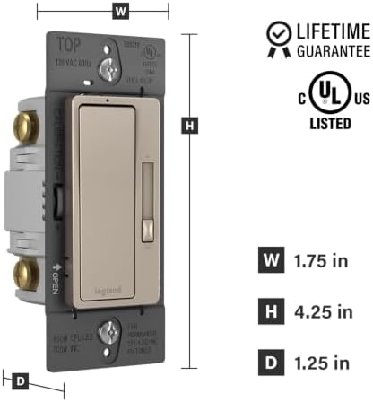 Legrand Radiant 450W LED Dimmer Light Switch 3-Way with Wall Plate Nickel