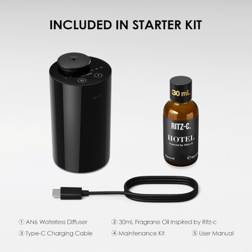 Airversa AN6 Waterless Essential Oil Diffuser Starter Kit, Black