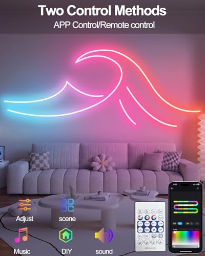 16.4Ft Smart Neon Rope Lights USB, LED Rope Lights IC & RGB Color Changing