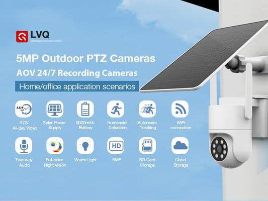 5MP Solar Security Cameras Wireless Outdoor, 3K AOV 24/7 Recording Cameras for Home Security with 360° View, APP Alarm, Auto Tracking, Night Vision, Dual-Band WiFi, IP65, 8W Solar Panel