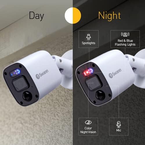 Swann Add-On DVR Flashing Light Bullet Cam with Sensor Spotlight, 1080P Video, Indoor or Outdoor Design, Dusk to Dawn Color Night Vision Plus True Detect Heat, Motion Detection, and One Way Audio