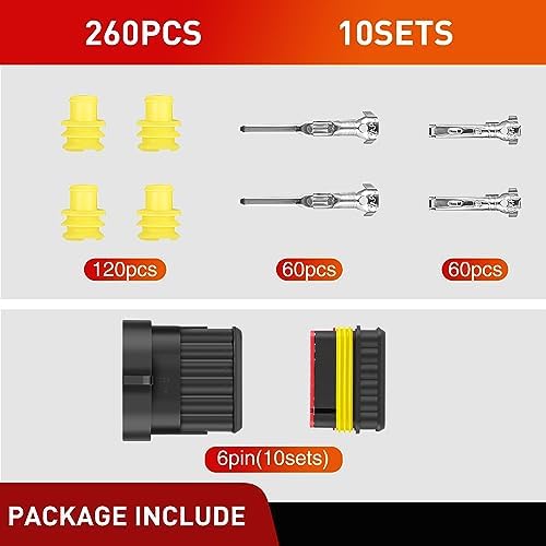 Nilight 260PCS 6 Pin Electrical Connector Plug with Male Female Terminals