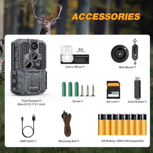 WOSPORTS Trail Camera,48MP 4K 0.2S Trigger Motion Activated,Game Camera with Night Vision IP66 Waterproof 2.0''LCD for Outdoor Scouting Wildlife Monitoring Home Security