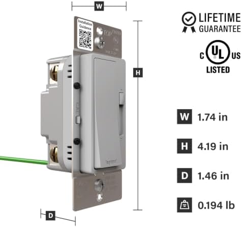 Legrand Radiant 150W LED Dimmer Light Switch 3-Way Rocker Gray 1 Pack