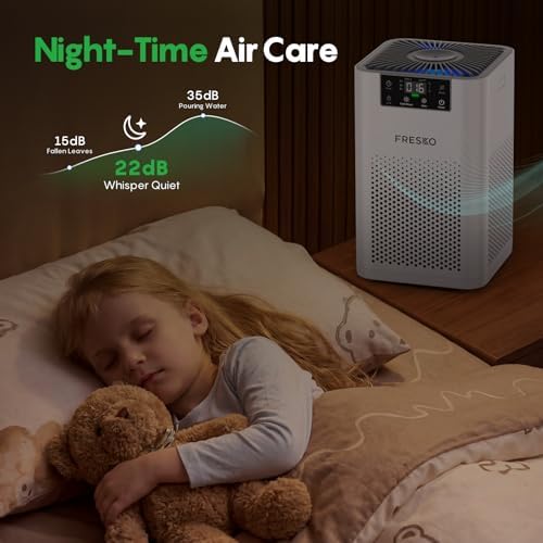 FRESKO Small Air Purifier for Bedroom, Sleep Mode, Aromatherapy