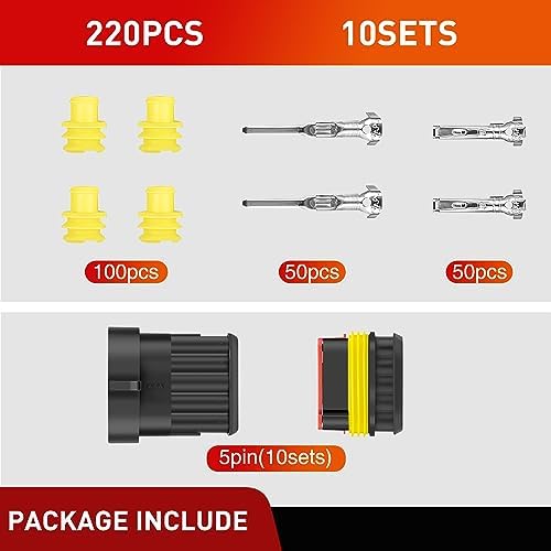 Nilight 220PCS 5 Pin Electrical Connector Plug with Male Female Terminals