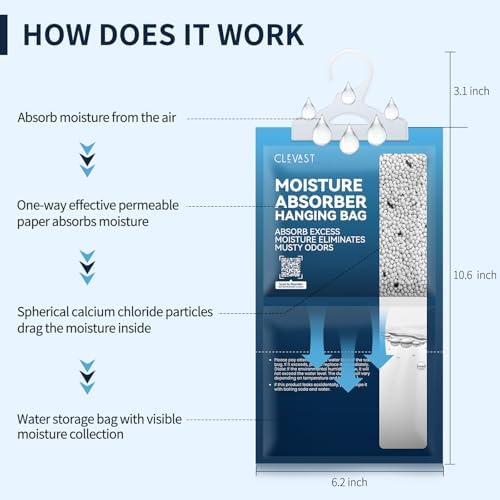 Moisture Absorbers Packets 10 Pack, Dehumidifier Bags for Closet, Unscented Hanging Humidity Absorber with Activated Charcoal in Wardrobes, Bedrooms, Bathrooms