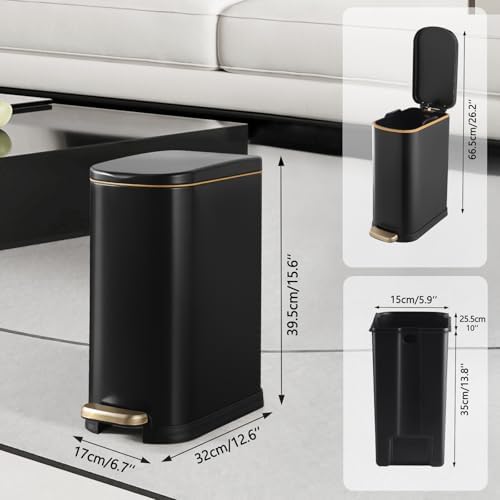 SYNCVIBE Bathroom Trash Can with Soft Close Lid 3.5 Gallon Matte Black