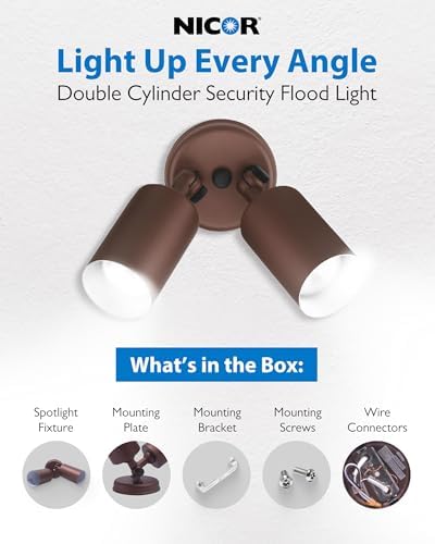 Outdoor Flood Light Fixture - Spot Lights Outdoor Security Light Fixture, Adjustable Double Cylinder Head, 100W, 120V, Weatherproof, Heavy-Duty Aluminum - Bronze Flood Light by NICOR Lighting