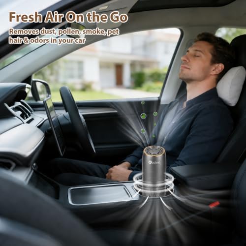 Aucleia Portable Car Air Purifier with H13 HEPA Filter, Smoke Odor Removal