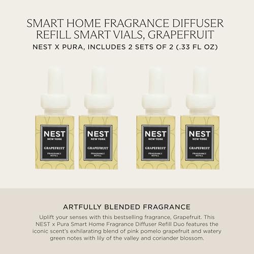 NEST New York Smart Home Fragrance Diffuser Refill Smart Vials, Grapefruit - 4 Diffuser Refill Smart Vials, Set of 2 - Designed for NEST x Pura 3 and NEST x Pura 4 Diffusers - Cruelty Free, Vegan