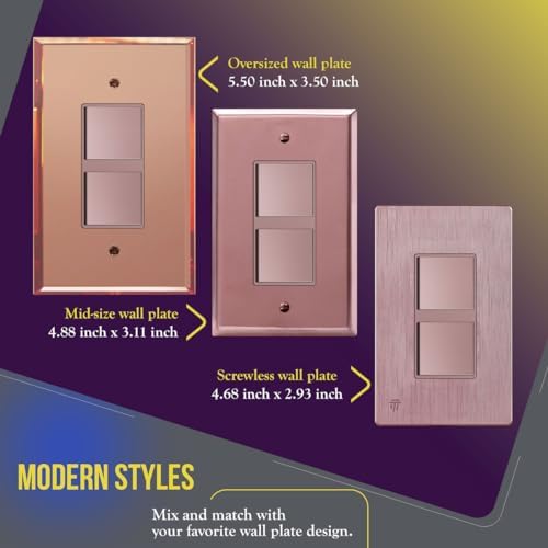 ENERLITES Rose Gold Double Paddle Decorator Single Pole Switch, 15A, 1 Pack
