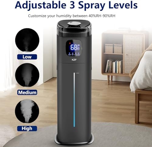 Large Humidifier for Bedroom, 9L/2.5Gallon Ultrasonic Cool Mist Humidifier with Humidistat, 360°Nozzle, 350ML/H Big Mist Level, Suitable for Kids Room Livingroom Yoga Office Plant (Black, 9, Liters)